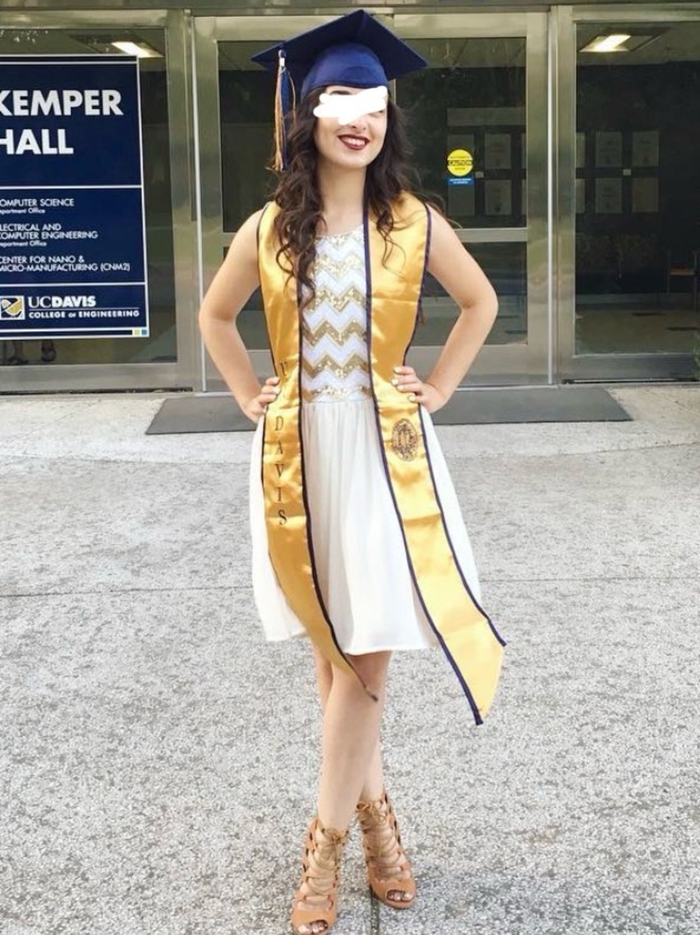 White and Gold Sequin Chevron Zig Zag pattern chiffon dress